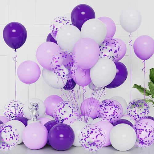 Weiß Lila Luftballons, 50 Stück 12 Zoll weiß lila Latex Ballons Mit Lila Konfetti Luftballons für Helium Geburtstagsfeier für Mädchen Baby party Hochzeitsfeier Karneval Feier Dekoration von Balloon Dance
