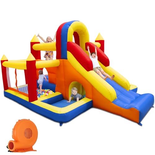 Ballsea Hüpfburg mit Gebläse, verarbeitet - dickere Säulen, und Außenbereich XXL-Kinderspielplatz mit Rutsche, Trampolin, Sicherheitsnetz, EN71 Zertifiziert, für 3-8 Jahre, 371 * 351 * 190CM Ballsea Hüpfburg mit Gebläse, verarbeitet - dickere Säulen, und Außenbereich XXL-Kinderspielplatz mit Rutsche, Trampolin, Sicherheitsnetz, EN71 Zertifiziert, für 3-8 Jahre, 371 * 351 * 190CM von Ballsea