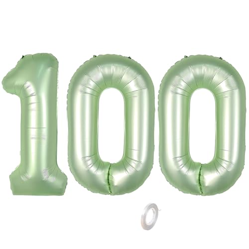 Balorise 40 Zoll Aluminium Luftballon Grün Zahl 100, Helium Unterstützt, Ballon Nummer 0-9, 10-100 (101cm), große Folienballons Dekoration für Geburtstagsfeier, Hochzeit, Jubiläum von Balorise