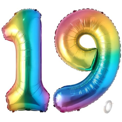 Balorise 40 Zoll Aluminium-Ballon, riesig, Regenbogen, Zahl 19/91, aufblasbar, Helium, große Zahl 0-9, 10-100 (101 cm), Dekoration für Geburtstagsfeier und Hochzeit von Balorise