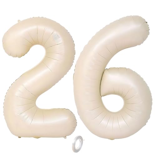 Balorise 40 Zoll Aluminium Luftballon Beige Zahl 26/62, Helium Unterstützt, Ballon Nummer 0-9, 10-100 (101cm), große Folienballons Dekoration für Geburtstagsfeier, Hochzeit, Jubiläum von Balorise