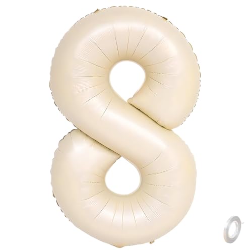 Balorise 40 Zoll Aluminium-Ballon, riesig, beige, Zahl 8, aufblasbar, Helium, große Zahl 0-9, 10-100 (101 cm), Dekoration für Geburtstagsfeier und Hochzeit von Balorise