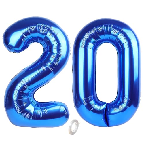 Balorise 40 Zoll Aluminium-Ballon, riesig, blau, Zahl 20, aufblasbar, Helium, große Zahl 0-9, 10-100 (101 cm), Dekoration für Geburtstagsfeier und Hochzeit von Balorise
