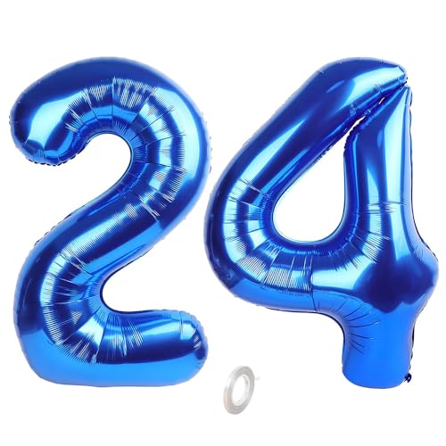 Balorise 40 Zoll Aluminium Luftballon Blau Zahl 24/42, Helium Unterstützt, Ballon Nummer 0-9, 10-100 (101cm), große Folienballons Dekoration für Geburtstagsfeier, Hochzeit, Jubiläum von Balorise