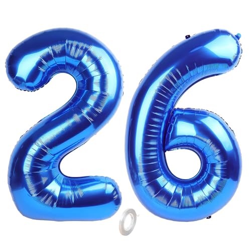 Balorise 40 Zoll Aluminium Luftballon Blau Zahl 26/62, Helium Unterstützt, Ballon Nummer 0-9, 10-100 (101cm), große Folienballons Dekoration für Geburtstagsfeier, Hochzeit, Jubiläum von Balorise