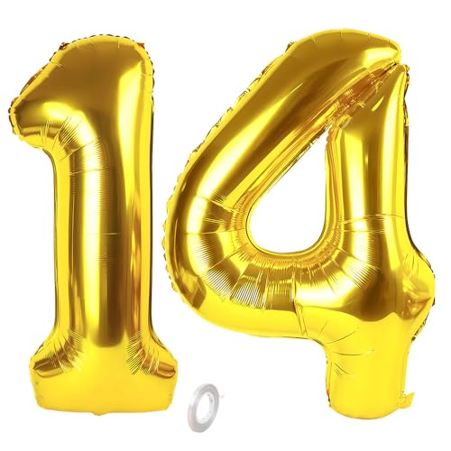 Balorise 40 Zoll Aluminium-Ballon, riesig, goldfarben, Zahl 14/41, aufblasbar, Helium, große Zahl 0-9, 10-100 (101 cm), Dekoration für Geburtstagsfeier und Hochzeit von Balorise