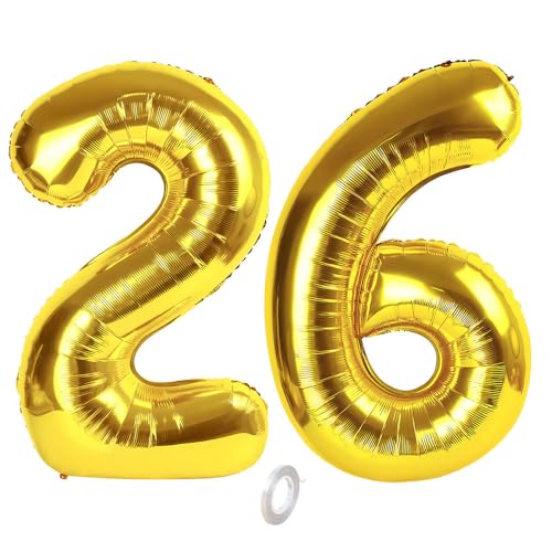 Balorise 40 Zoll Aluminium-Ballon, riesig, goldfarben, Zahl 26/62, aufblasbar, Helium, große Zahl 0-9, 10-100 (101 cm), Dekoration für Geburtstagsfeier und Hochzeit von Balorise