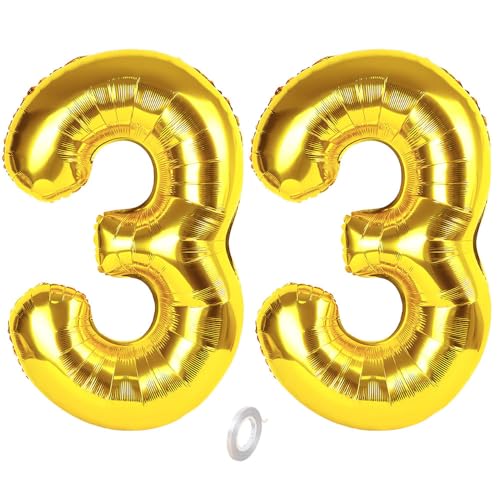 Balorise 40 Zoll Aluminium-Ballon, riesig, goldfarben, Zahl 33, aufblasbar, Helium, große Zahl 0-9, 10-100 (101 cm), Dekoration für Geburtstagsfeier und Hochzeit von Balorise