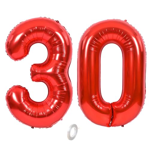 Balorise 40 Zoll Aluminium-Ballon, riesig, rot, Zahl 30, aufblasbar, Helium, große Zahl 0-9, 10-100 (101 cm), Dekoration für Geburtstagsfeier und Hochzeit von Balorise