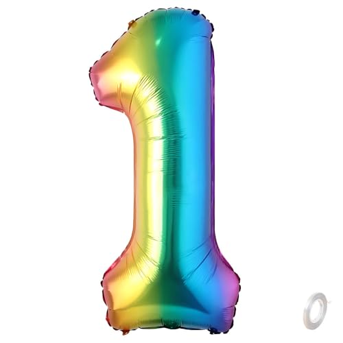 Balorise 40 Zoll Aluminium Luftballon Regenbogen Zahl 1, Helium Unterstützt, Ballon Nummer 0-9, 10-100 (101cm), große Folienballons Dekoration für Geburtstagsfeier, Hochzeit, Jubiläum von Balorise