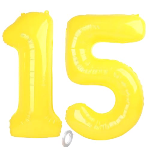 Balorise 40 Zoll Aluminium Luftballon Gelb Zahl 15/51, Helium Unterstützt, Ballon Nummer 0-9, 10-100 (101cm), große Folienballons Dekoration für Geburtstagsfeier, Hochzeit, Jubiläum von Balorise