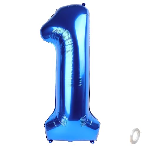 Balorise Riesen-Ballon, Aluminium, Blau, Zahl 1, aufblasbar, Helium, große Zahl 0-9, 10-100 (101 cm), Dekoration für Geburtstagsfeier und Hochzeit von Balorise