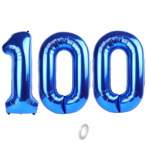 Balorise Riesen-Ballon, Aluminium, Blau, Zahl 100, aufblasbar, Helium, große Zahl 0-9, 10-100 (101 cm), Dekoration für Geburtstagsfeier und Hochzeit von Balorise