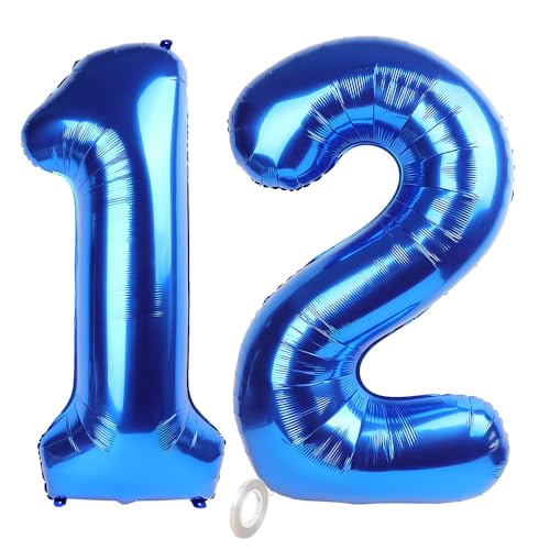 Balorise Riesen-Ballon, Aluminium, Blau, Zahl 12/21, aufblasbar, Helium, große Zahl 0-9, 10-100 (101 cm), Dekoration für Geburtstagsfeier und Hochzeit von Balorise