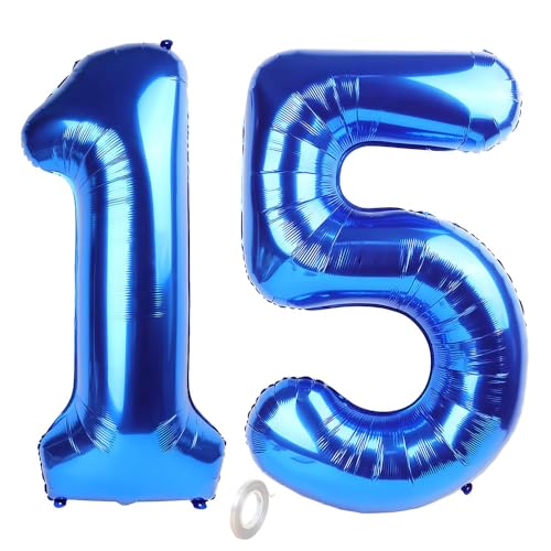 Balorise Riesen-Ballon, Aluminium, Blau, Zahl 15/51, aufblasbar, Helium, große Zahl 0-9, 10-100 (101 cm), Dekoration für Geburtstagsfeier und Hochzeit von Balorise
