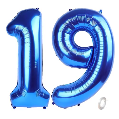 Balorise Riesen-Ballon, Aluminium, Blau, Zahl 19/91, aufblasbar, Helium, große Zahl 0-9, 10-100 (101 cm), Dekoration für Geburtstagsfeier und Hochzeit von Balorise