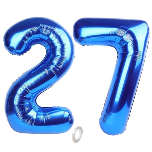 Balorise Riesen-Ballon, Aluminium, Blau, Zahl 27/72, aufblasbar, Helium, große Zahl 0-9, 10-100 (101 cm), Dekoration für Geburtstagsfeier und Hochzeit von Balorise