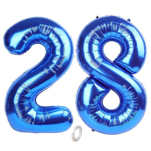 Balorise Riesen-Ballon, Aluminium, Blau, Zahl 28/82, aufblasbar, Helium, große Zahl 0-9, 10-100 (101 cm), Dekoration für Geburtstagsfeier und Hochzeit von Balorise
