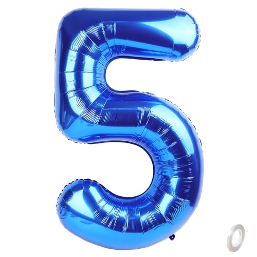 Balorise Riesen-Ballon, Aluminium, Blau, Zahl 5, aufblasbar, Helium, große Zahl 0-9, 10-100 (101 cm), Dekoration für Geburtstagsfeier und Hochzeit von Balorise