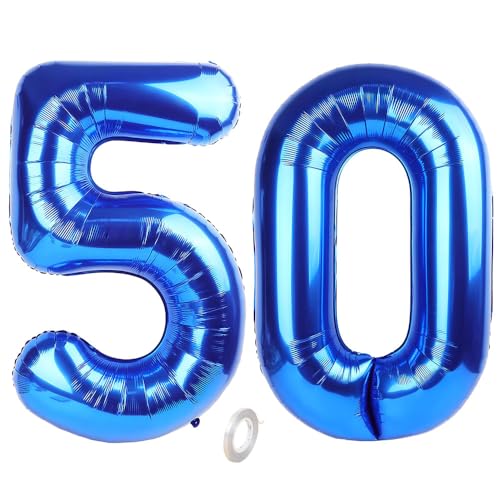 Balorise 40 Zoll Aluminium Luftballon Blau Zahl 50, Helium Unterstützt, Ballon Nummer 0-9, 10-100 (101cm), große Folienballons Dekoration für Geburtstagsfeier, Hochzeit, Jubiläum von Balorise