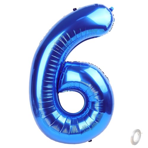 Balorise Riesen-Ballon, Aluminium, Blau, Zahl 6, aufblasbar, Helium, große Zahl 0-9, 10-100 (101 cm), Dekoration für Geburtstagsfeier und Hochzeit von Balorise