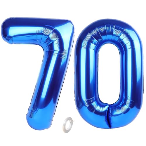 Balorise 40 Zoll Aluminium Luftballon Blau Zahl 70, Helium Unterstützt, Ballon Nummer 0-9, 10-100 (101cm), große Folienballons Dekoration für Geburtstagsfeier, Hochzeit, Jubiläum von Balorise