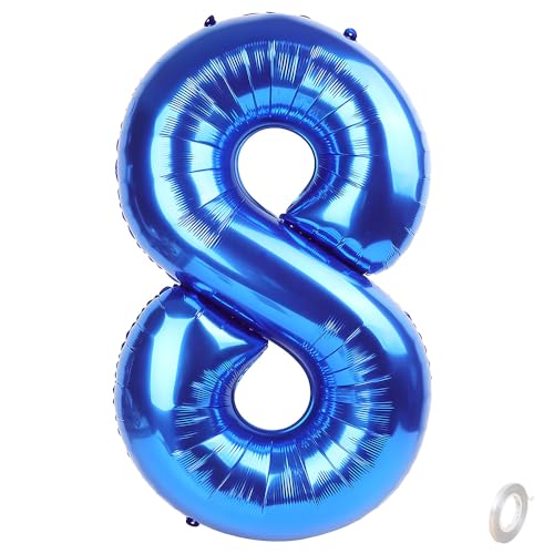 Balorise Riesen-Ballon, Aluminium, Blau, Zahl 8, aufblasbar, Helium, große Zahl 0-9, 10-100 (101 cm), Dekoration für Geburtstagsfeier und Hochzeit von Balorise
