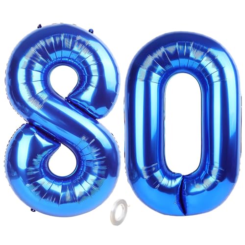 Balorise Riesen-Ballon, Aluminium, Blau, Zahl 80, aufblasbar, Helium, große Zahl 0-9, 10-100 (101 cm), Dekoration für Geburtstagsfeier und Hochzeit von Balorise