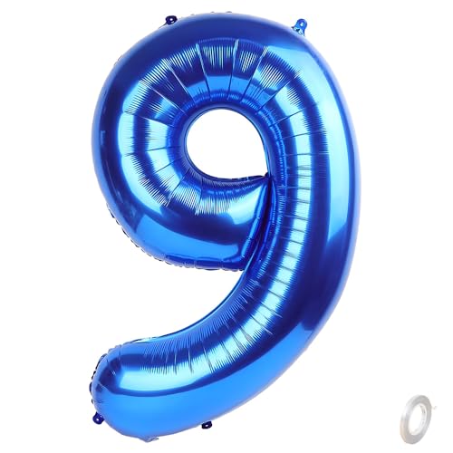 Balorise Riesen-Ballon, Aluminium, Blau, Zahl 9, aufblasbar, Helium, große Zahl 0-9, 10-100 (101 cm), Dekoration für Geburtstagsfeier und Hochzeit von Balorise