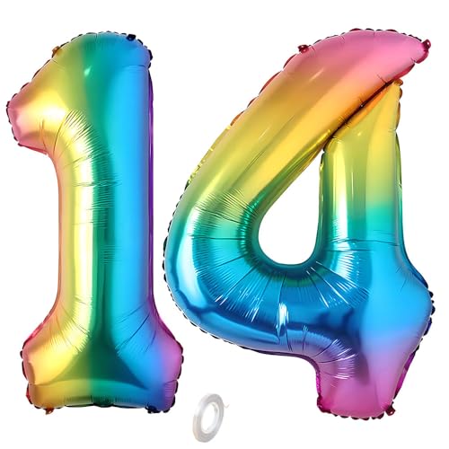 Balorise Riesen-Ballon, Aluminium, Regenbogen, Zahl 14/41, aufblasbar, Helium, große Zahl 0-9, 10-100 (101 cm), Dekoration für Geburtstagsfeier und Hochzeit von Balorise
