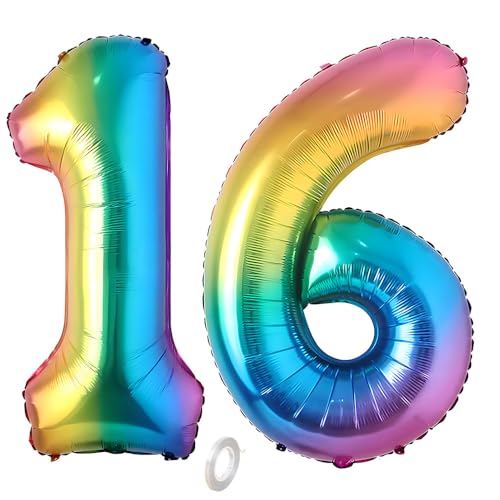 Balorise Riesen-Ballon, Aluminium, Regenbogen, Zahl 16/61, aufblasbar, Helium, große Zahl 0-9, 10-100 (101 cm), Dekoration für Geburtstagsfeier und Hochzeit von Balorise