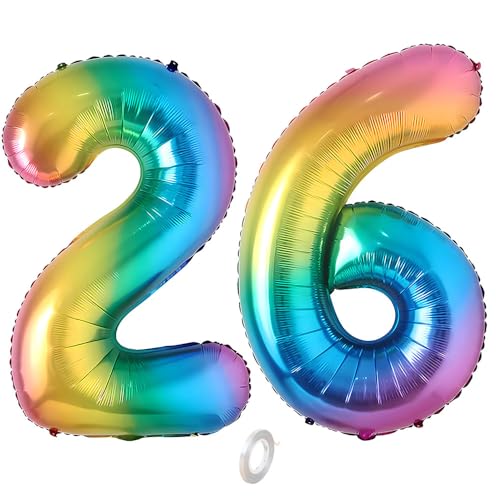 Balorise Riesen-Ballon, Aluminium, Regenbogen, Zahl 26/62, aufblasbar, Helium, große Zahl 0-9, 10-100 (101 cm), Dekoration für Geburtstagsfeier und Hochzeit von Balorise