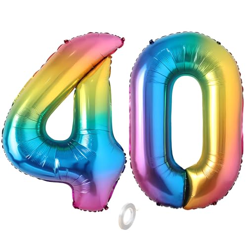 Balorise Riesen-Ballon, Aluminium, Regenbogen, Zahl 40, aufblasbar, Helium, große Zahl 0-9, 10-100 (101 cm), Dekoration für Geburtstagsfeier und Hochzeit von Balorise