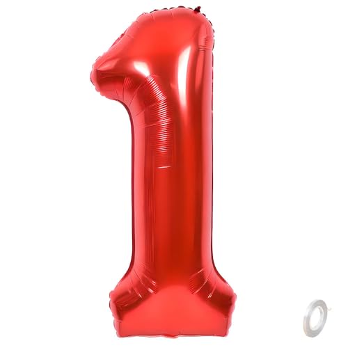 Balorise Riesen-Ballon, Aluminium, Rot, Zahl 1, aufblasbar, Helium, große Zahl 0-9, 10-100 (101 cm), Dekoration für Geburtstagsfeier und Hochzeit von Balorise