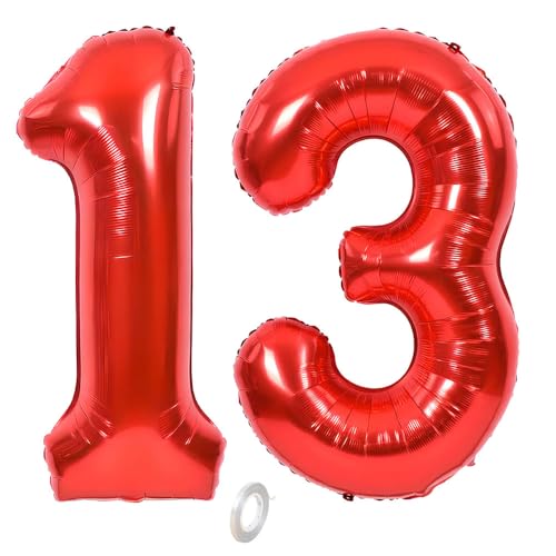 Balorise Riesen-Ballon, Aluminium, Rot, Zahl 13/31, aufblasbar, Helium, große Zahl 0-9, 10-100 (101 cm), Dekoration für Geburtstagsfeier und Hochzeit von Balorise