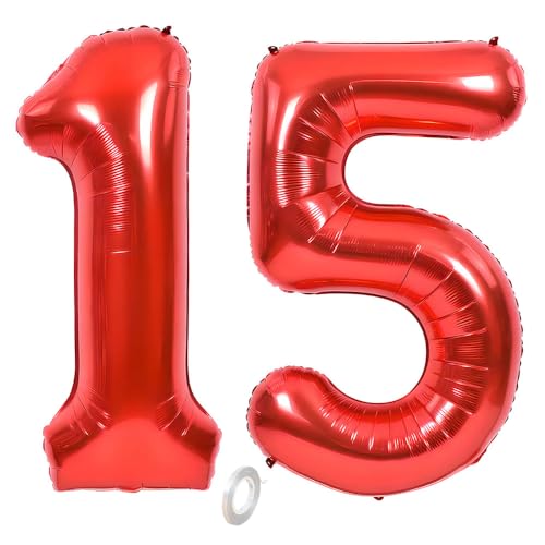 Balorise Riesen-Ballon, Aluminium, Rot, Zahl 15/51, aufblasbar, Helium, große Zahl 0-9, 10-100 (101 cm), Dekoration für Geburtstagsfeier und Hochzeit von Balorise