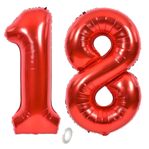 Balorise Riesen-Ballon, Aluminium, Rot, Zahl 18/81, aufblasbar, Helium, große Zahl 0-9, 10-100 (101 cm), Dekoration für Geburtstagsfeier und Hochzeit von Balorise