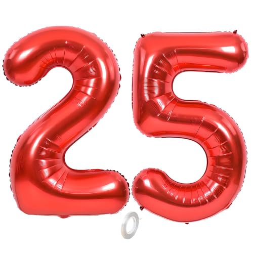 Balorise Riesen-Ballon, Aluminium, Rot, Zahl 25/52, aufblasbar, Helium, große Zahl 0-9, 10-100 (101 cm), Dekoration für Geburtstagsfeier und Hochzeit von Balorise