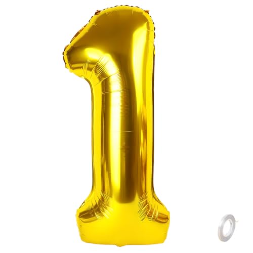 Balorise 40 Zoll Aluminium Luftballon Gold Zahl 1, Helium Unterstützt, Ballon Nummer 0-9, 10-100 (101cm), große Folienballons Dekoration für Geburtstagsfeier, Hochzeit, Jubiläum von Balorise