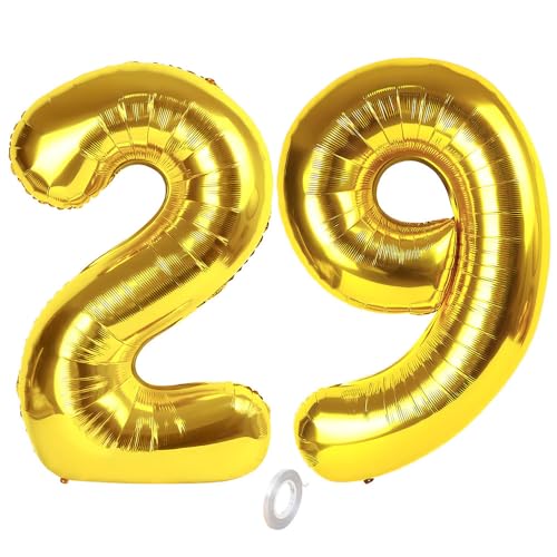 Balorise Riesen-Ballon, Aluminium, goldfarben, Zahl 29/92, aufblasbar, Helium, große Zahl 0-9, 10-100 (101 cm), goldfarbene Folie, für Geburtstagsfeier und Hochzeit von Balorise