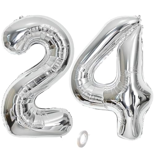 Balorise Riesen-Ballon, Aluminium, silberfarben, Zahl 24/42, aufblasbar, Helium, große Zahl 0-9, 10-100 (101 cm), Dekoration für Geburtstagsfeier und Hochzeit von Balorise