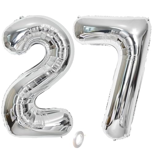 Balorise Riesen-Ballon, Aluminium, silberfarben, Zahl 27/72, aufblasbar, Helium, große Zahl 0-9, 10-100 (101 cm), Dekoration für Geburtstagsfeier und Hochzeit von Balorise