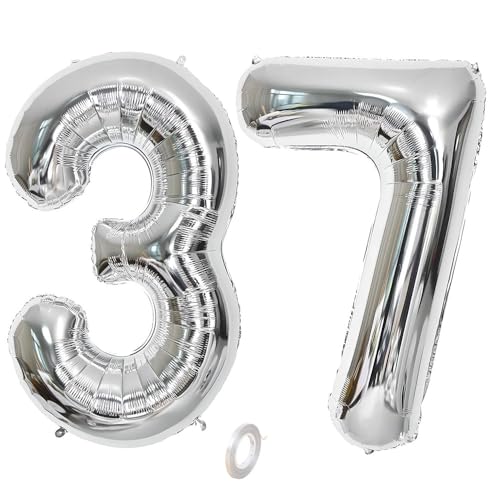 Balorise Riesen-Ballon, Aluminium, silberfarben, Zahl 37/73, aufblasbar, Helium, große Zahl 0-9, 10-100 (101 cm), Dekoration für Geburtstagsfeier und Hochzeit von Balorise