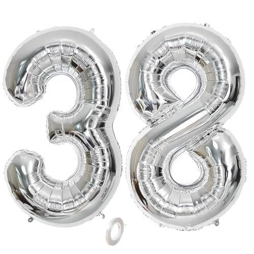 Balorise 40 Zoll Aluminium Luftballon Silber Zahl 38/83, Helium Unterstützt, Ballon Nummer 0-9, 10-100 (101cm), große Folienballons Dekoration für Geburtstagsfeier, Hochzeit, Jubiläum von Balorise