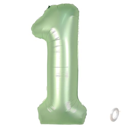 Balorise 40 Zoll Aluminium Luftballon Grün Zahl 1, Helium Unterstützt, Ballon Nummer 0-9, 10-100 (101cm), große Folienballons Dekoration für Geburtstagsfeier, Hochzeit, Jubiläum von Balorise