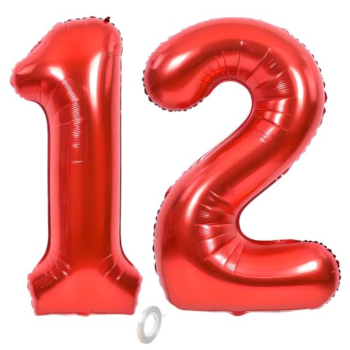 Balorise Riesige Aluminium-Luftballon, Rot, Zahl 12/21, aufblasbar, Helium, große Zahl 0-9, 10-100 (101 cm), Dekoration für Geburtstagsfeier und Hochzeit von Balorise