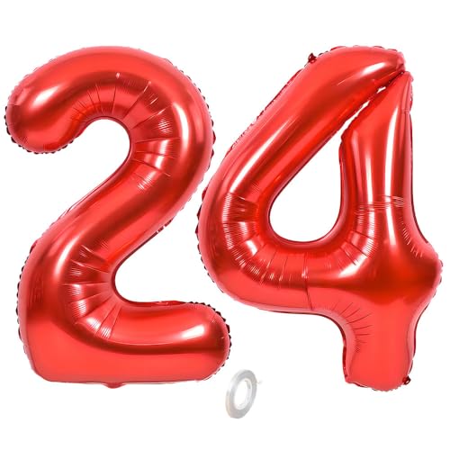 Balorise Riesige Aluminium-Luftballon, Rot, Zahl 24/42, aufblasbar, Helium, große Zahl 0-9, 10-100 (101 cm), Dekoration für Geburtstagsfeier und Hochzeit von Balorise