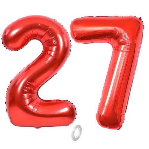 Balorise 40 Zoll Aluminium Luftballon Rot Zahl 27/72, Helium Unterstützt, Ballon Nummer 0-9, 10-100 (101cm), große Folienballons Dekoration für Geburtstagsfeier, Hochzeit, Jubiläum von Balorise