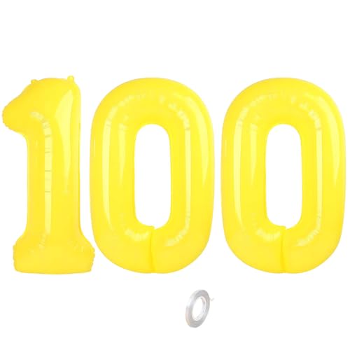 Balorise 40 Zoll Aluminium Luftballon Gelb Zahl 100, Helium Unterstützt, Ballon Nummer 0-9, 10-100 (101cm), große Folienballons Dekoration für Geburtstagsfeier, Hochzeit, Jubiläum von Balorise