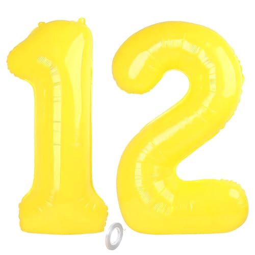 Balorise 40 Zoll Aluminium Luftballon Gelb Zahl 12/21, Helium Unterstützt, Ballon Nummer 0-9, 10-100 (101cm), große Folienballons Dekoration für Geburtstagsfeier, Hochzeit, Jubiläum von Balorise